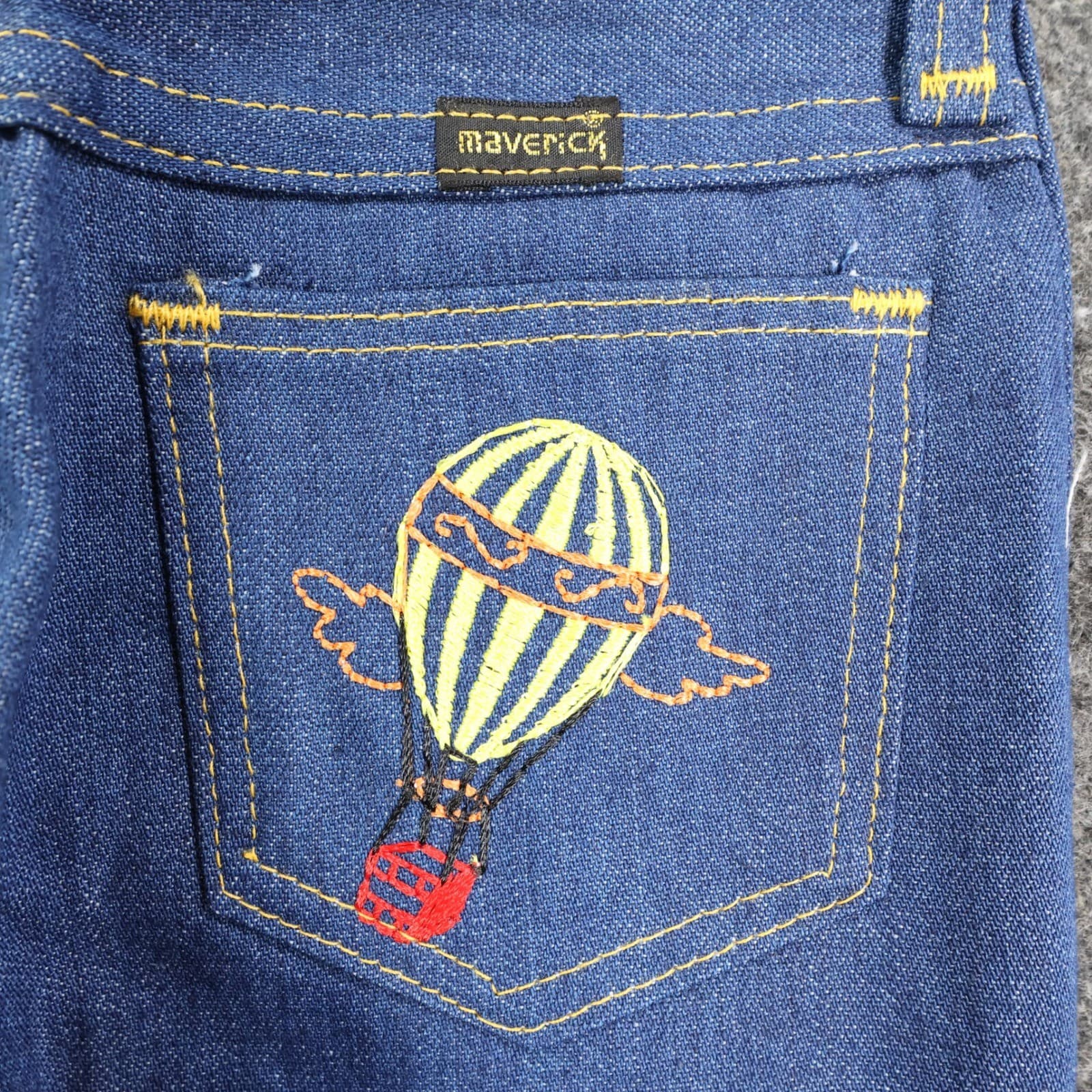 Maverick Jeans Boys 4 Regular Blue Denim Vintage 70s 80s Hot Air Balloon NOS - Thumbnail 3
