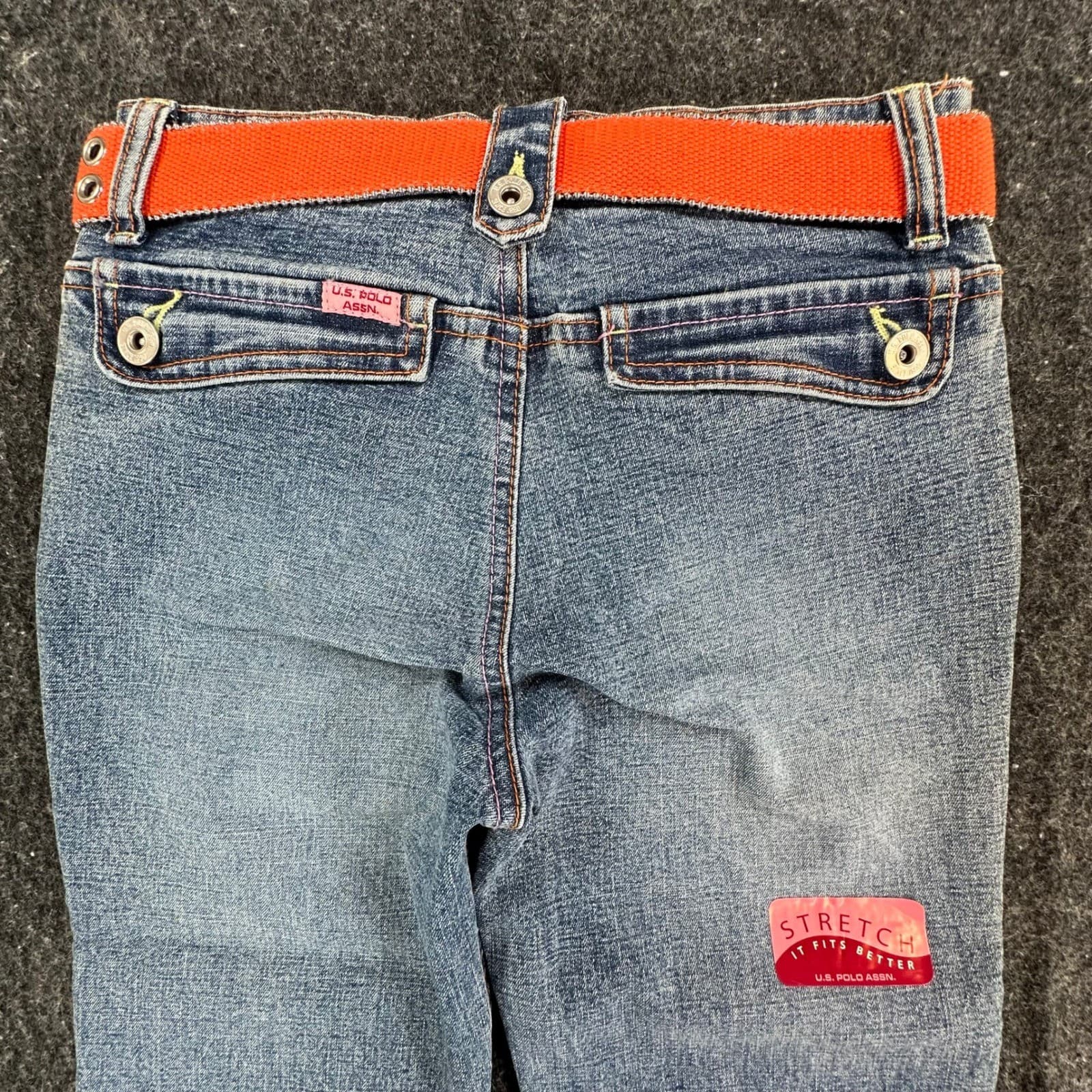 U.S. Polo Assn Flare Jeans Girls 8 Blue Ramie Cotton Stretch Y2K With Belt - Thumbnail 14