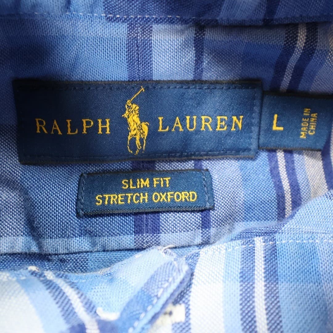 Ralph Lauren Button Down Shirt Mens L Blue Excellent Slim Fit Stretch Oxford - Thumbnail 6