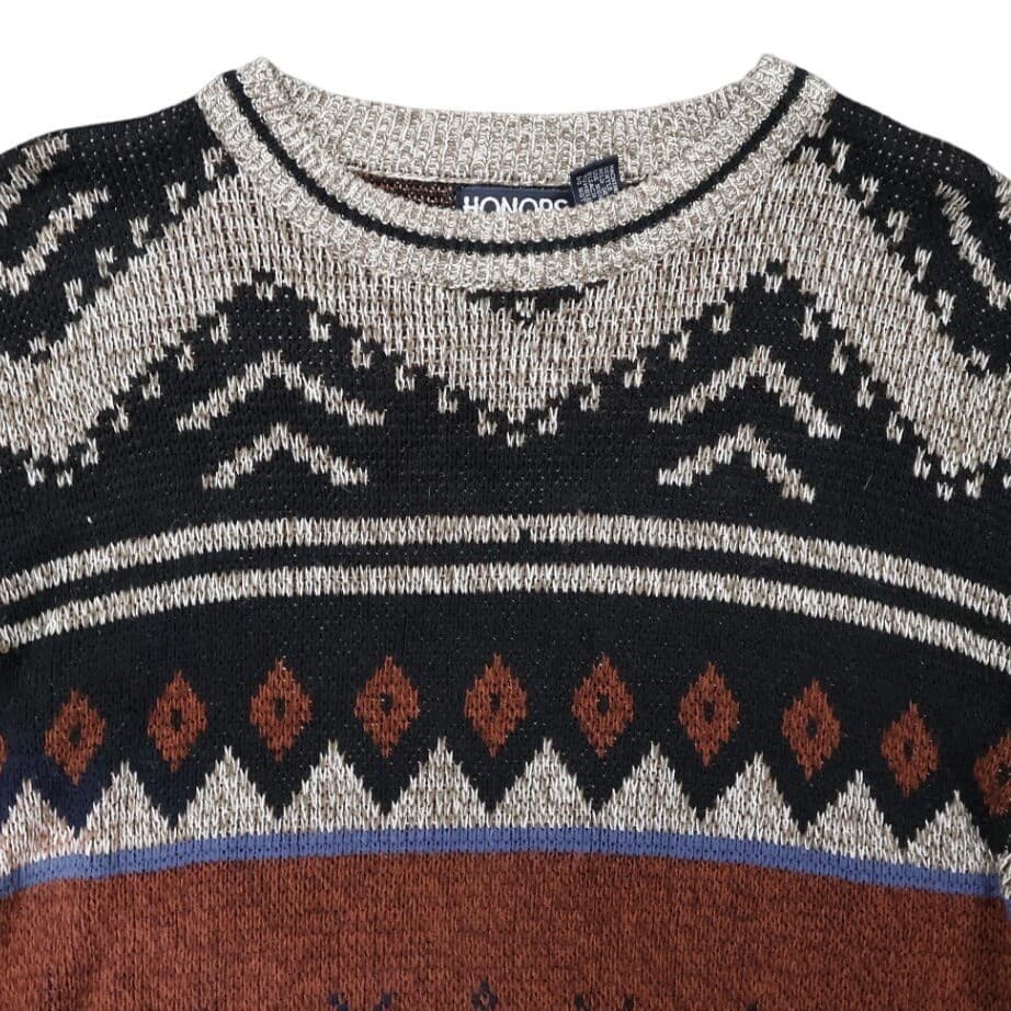Honors Sweater Mens Medium Multicolor Excellent Vintage Geometric Nordic Knit - Thumbnail 3