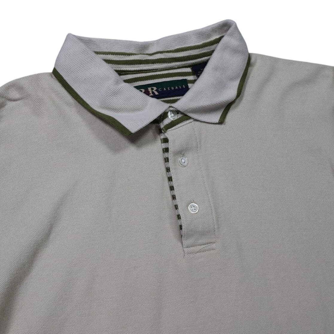 R&R Casuals Polo Shirt Mens XL Beige Excellent Vintage Striped 1414 - Thumbnail 3