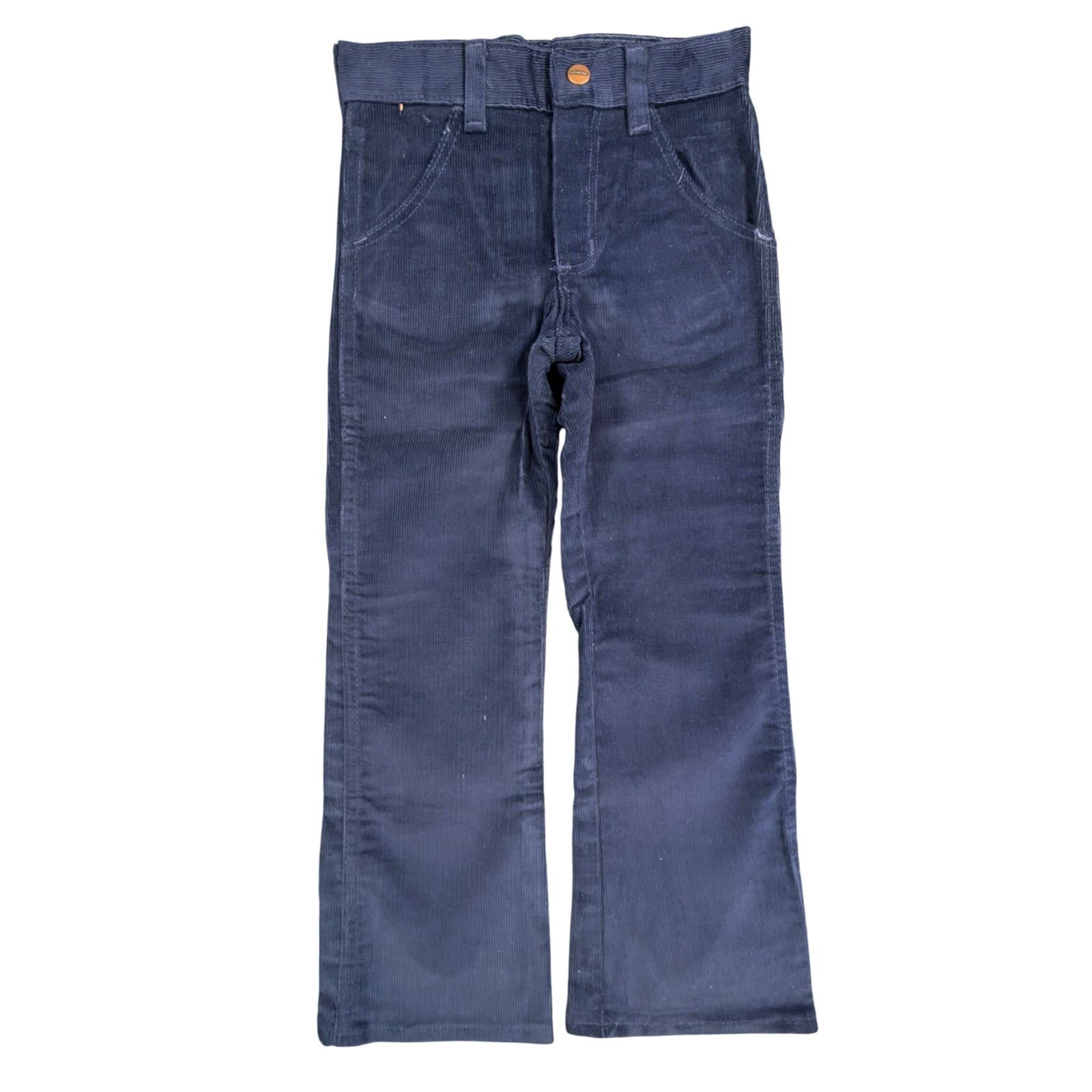 Young Maverick Corduroy Boot Jeans Boys 6 Navy Cotton Blend Vintage 80s USA NOS - Thumbnail 2