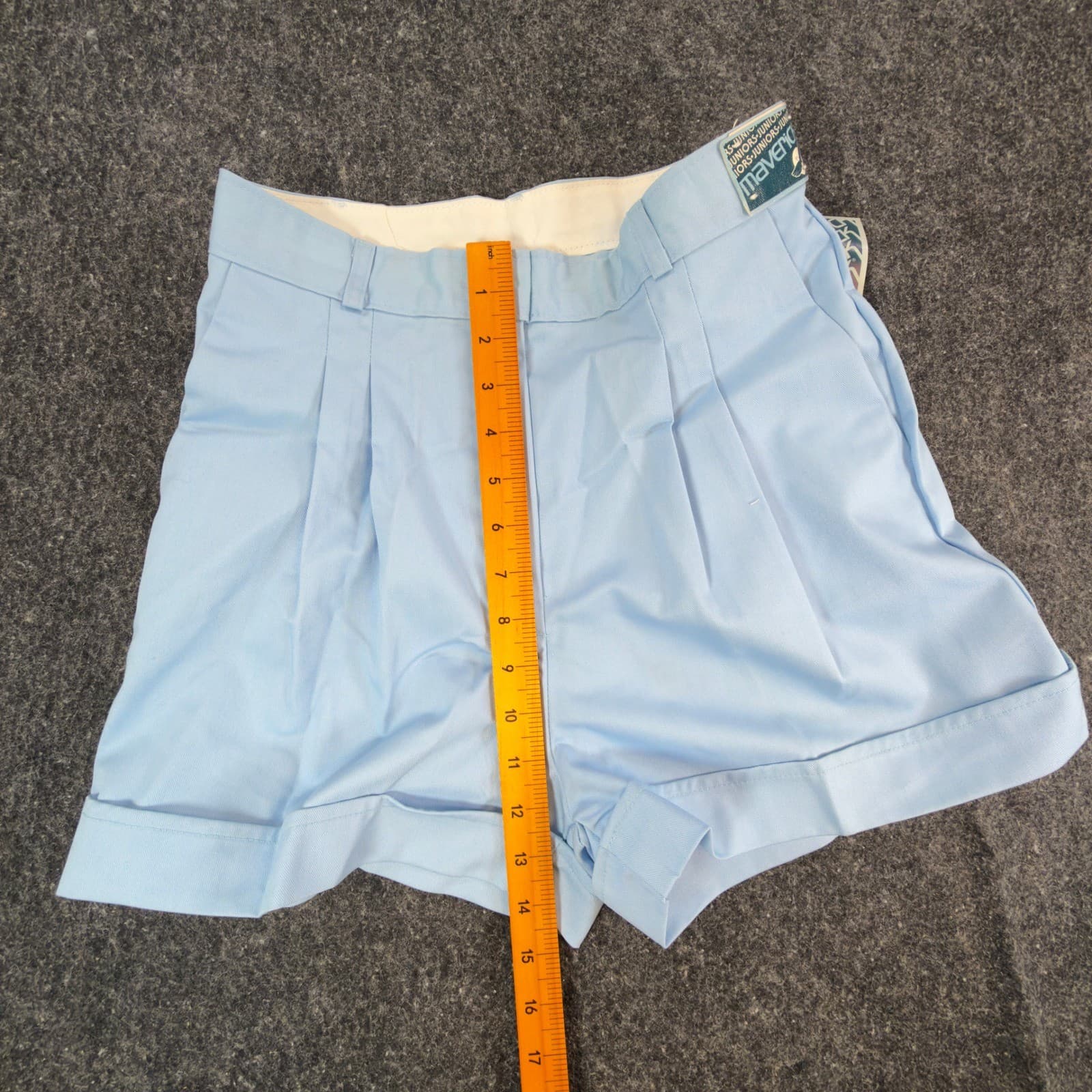 Maverick Shorts Juniors 9 Powder Blue Vintage Pleated Cuffed USA Deadstock NOS - Thumbnail 7