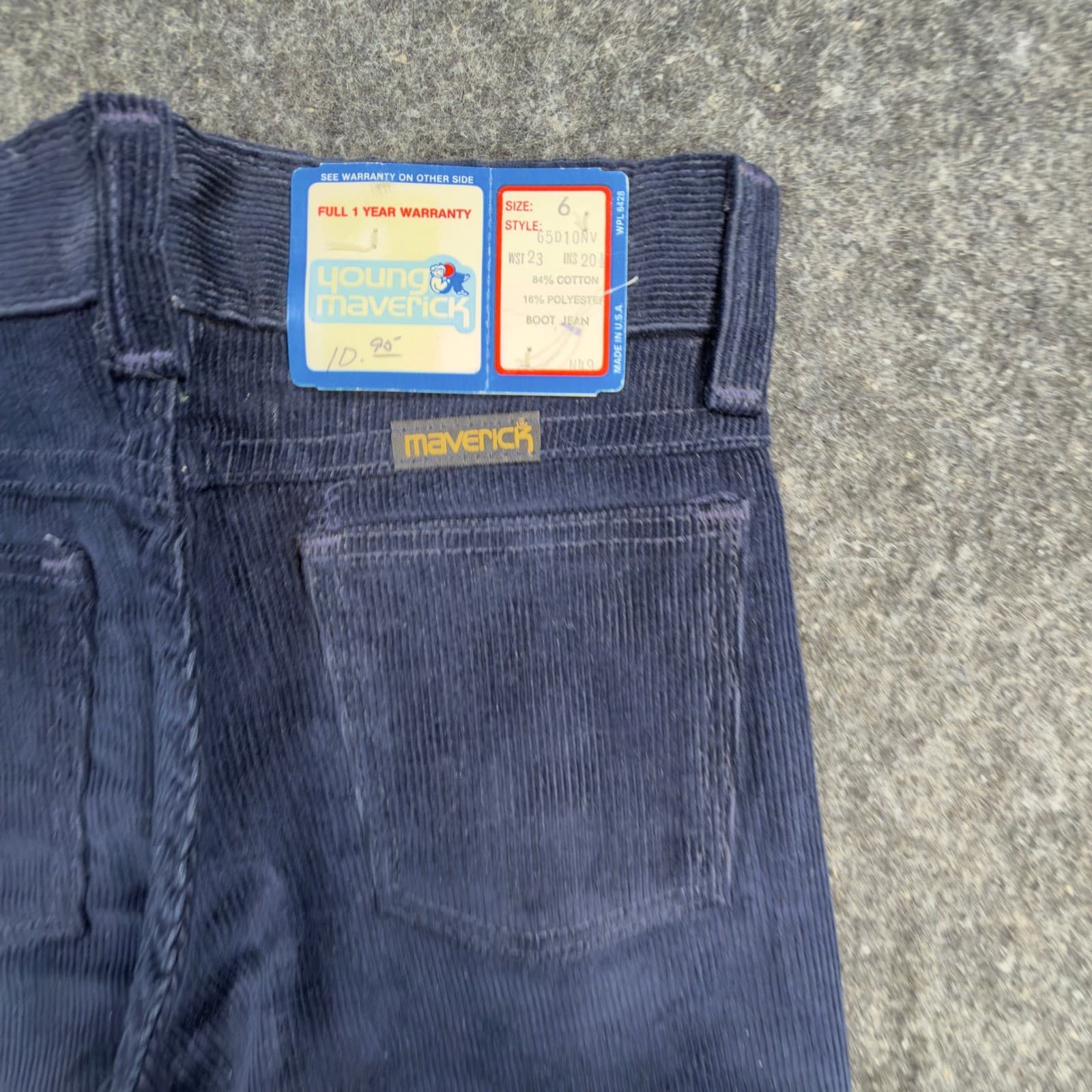 Young Maverick Corduroy Boot Jeans Boys 6 Navy Cotton Blend Vintage 80s USA NOS - Thumbnail 13