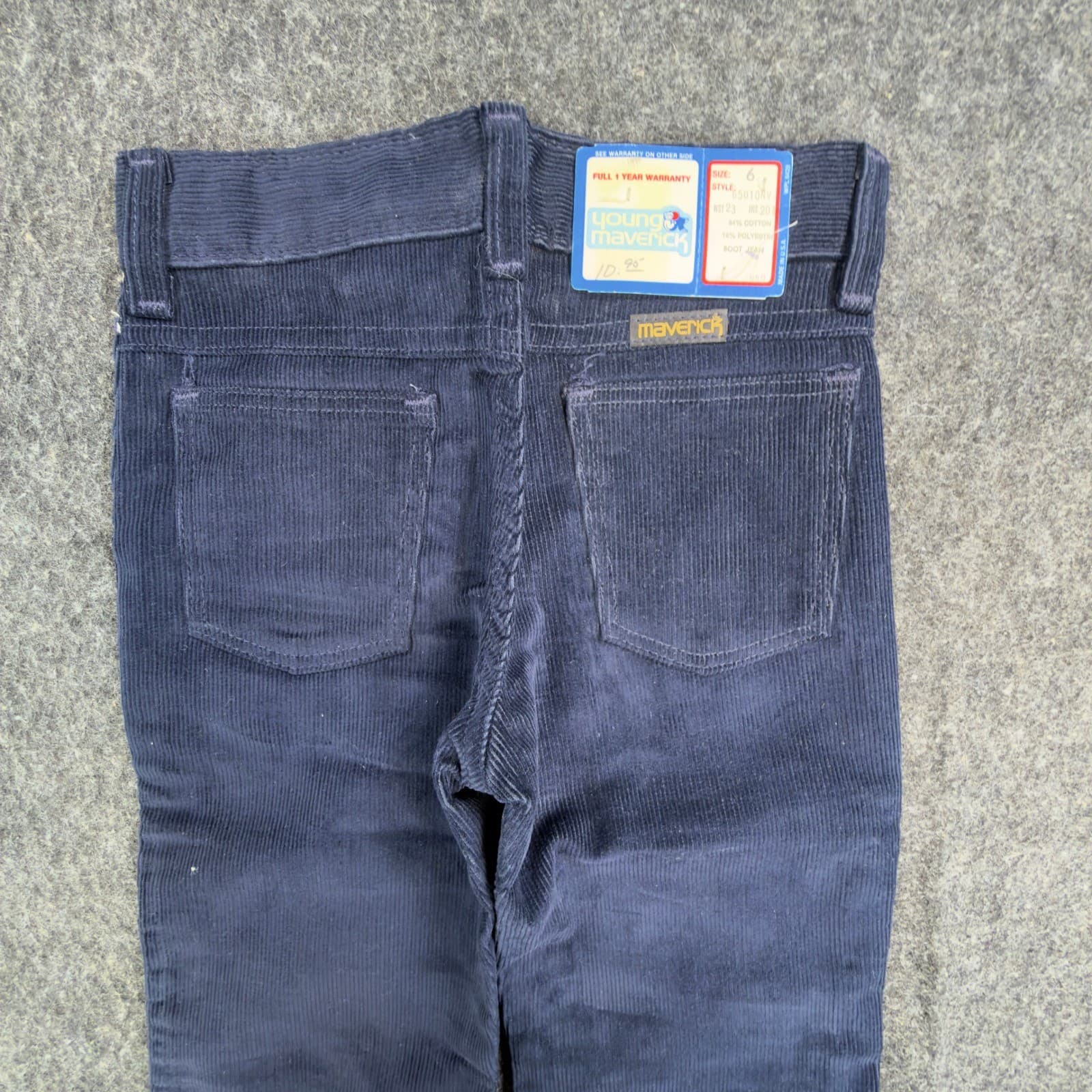 Young Maverick Corduroy Boot Jeans Boys 6 Navy Cotton Blend Vintage 80s USA NOS - Thumbnail 11