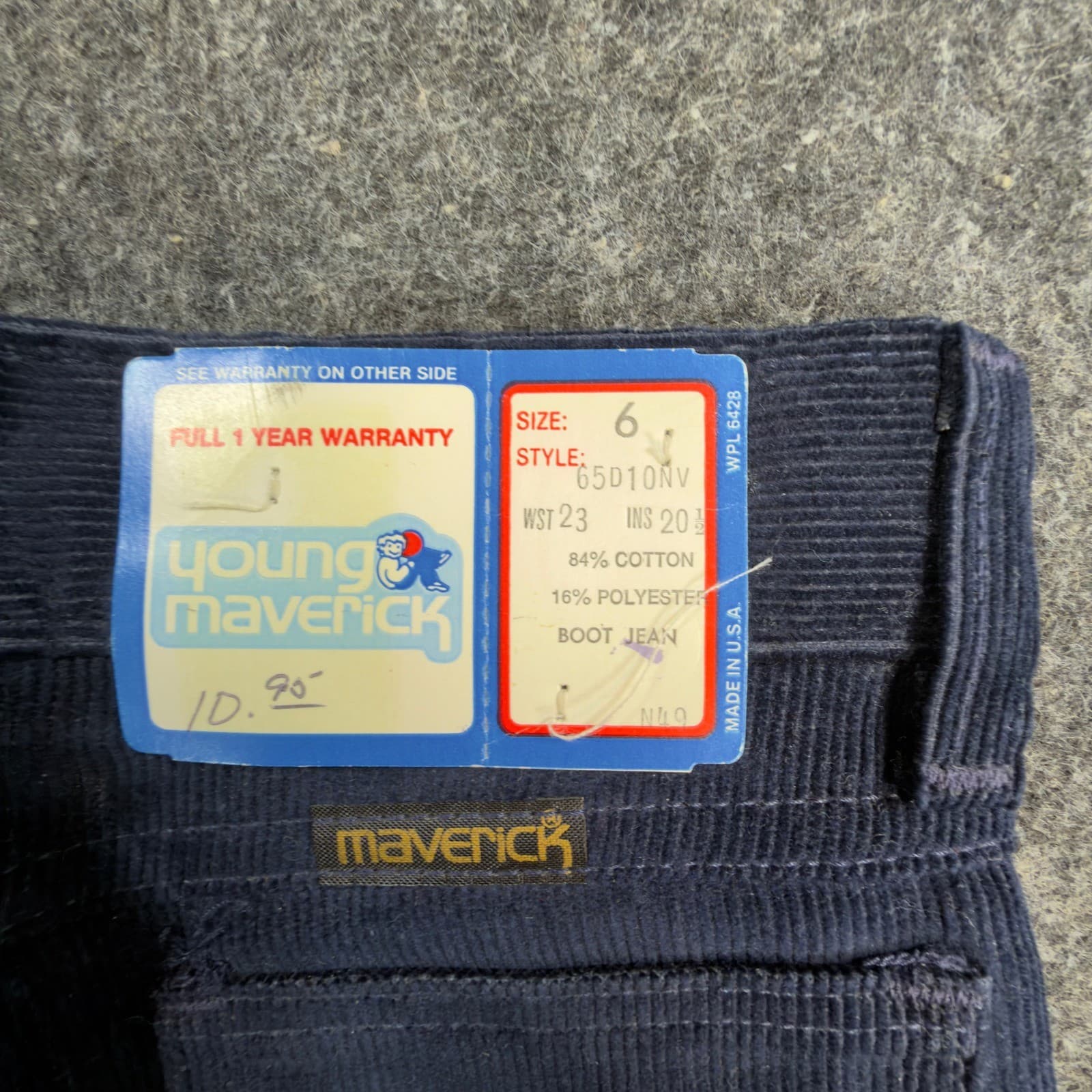 Young Maverick Corduroy Boot Jeans Boys 6 Navy Cotton Blend Vintage 80s USA NOS - Thumbnail 7