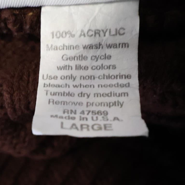 Basic Editions Sweater Mens Large Brown Excellent Vintage Basketweave Mock Neck - Thumbnail 7