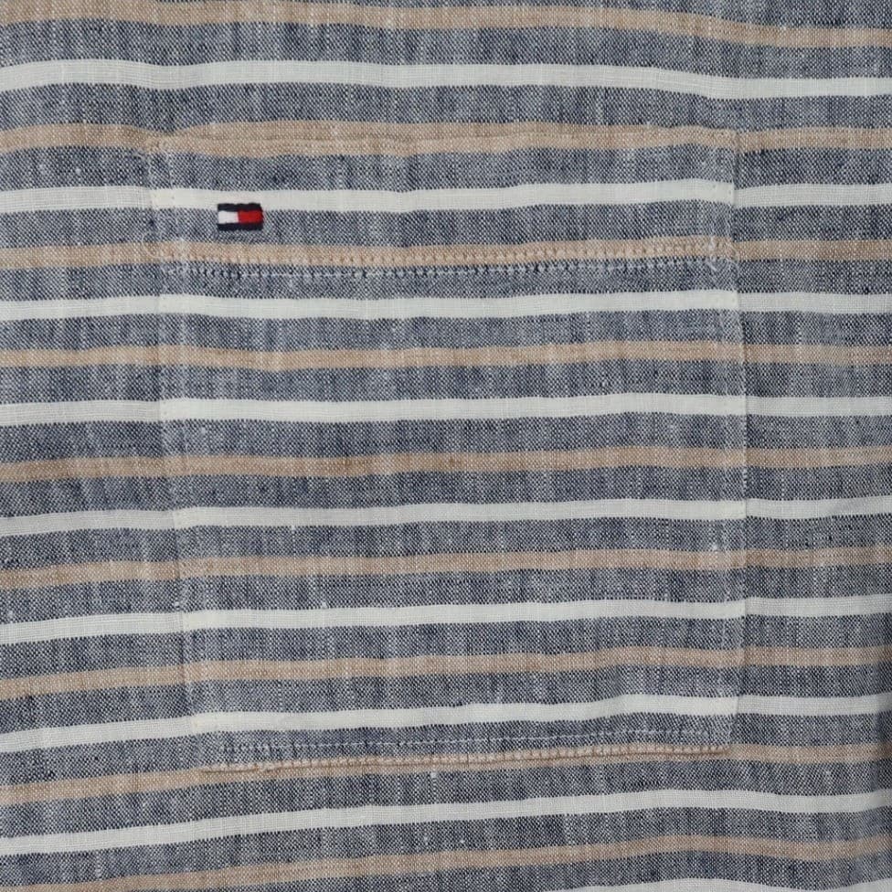 Tommy Hilfiger Button Down Shirt Mens XXL Blue Excellent Vintage Striped Linen - Thumbnail 5