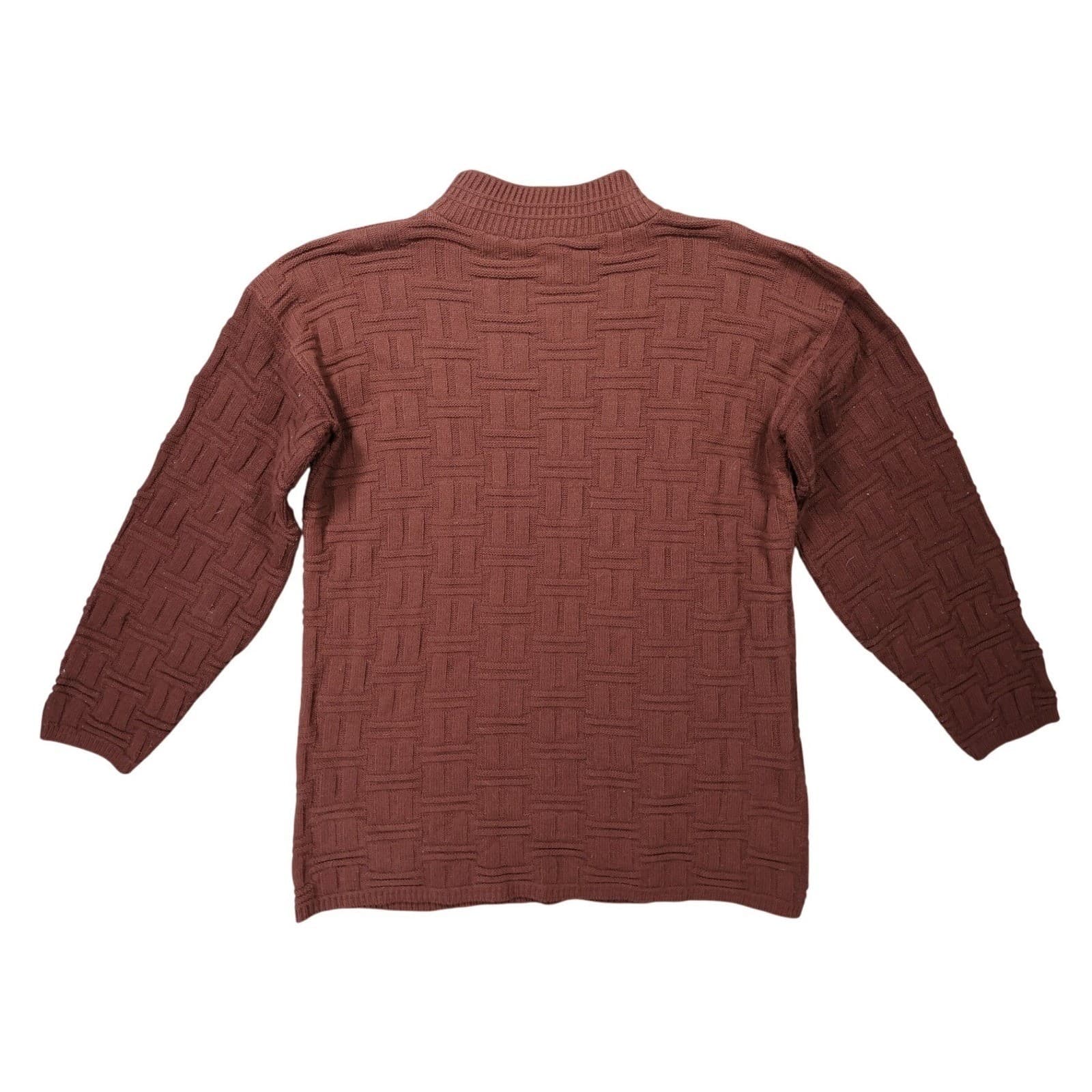 Basic Editions Sweater Mens Large Brown Excellent Vintage Basketweave Mock Neck - Thumbnail 3