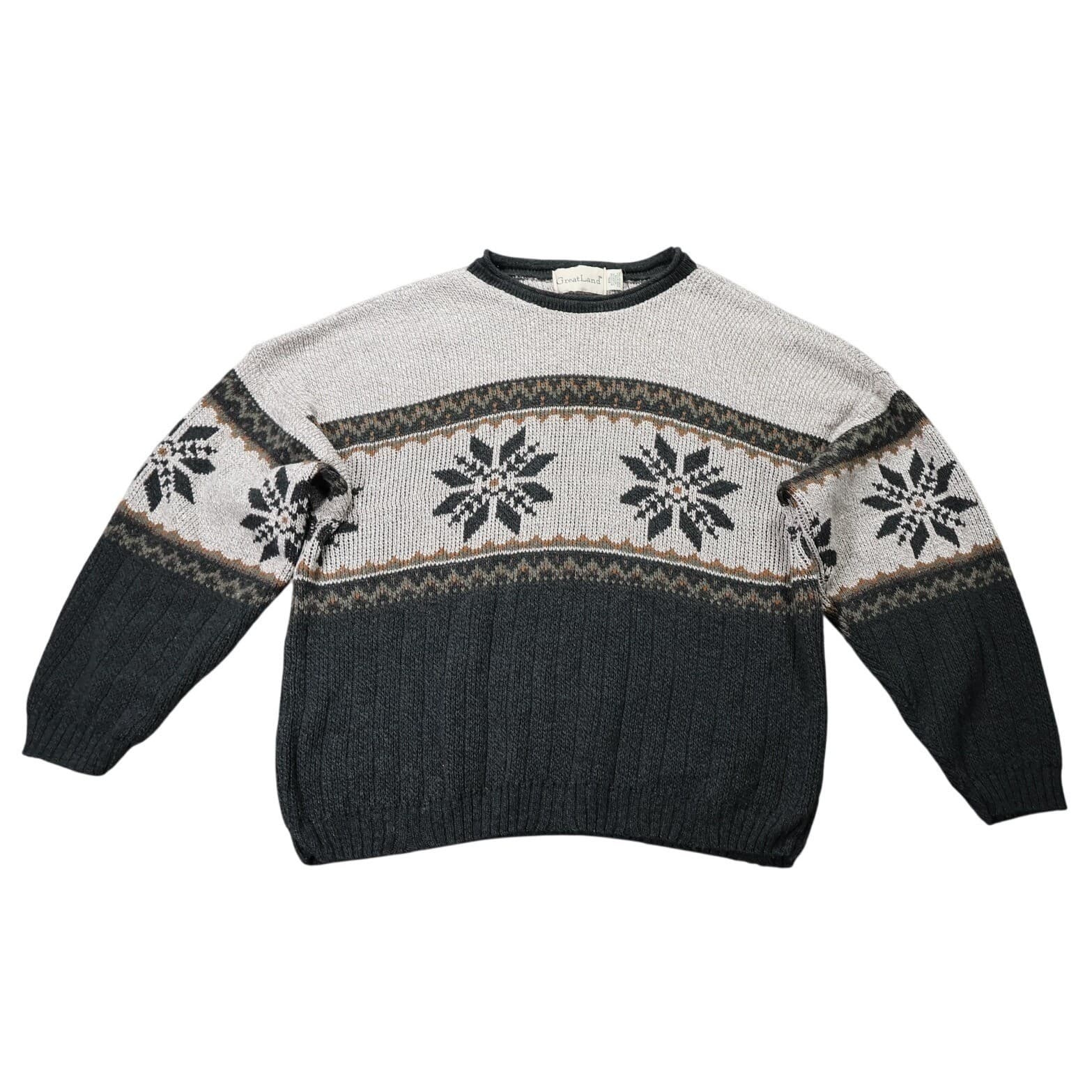 GreatLand Crewneck Sweater Mens 2XL Gray Excellent Vintage Snowflake Pattern - Thumbnail 3