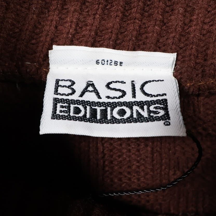 Basic Editions Sweater Mens Large Brown Excellent Vintage Basketweave Mock Neck - Thumbnail 6