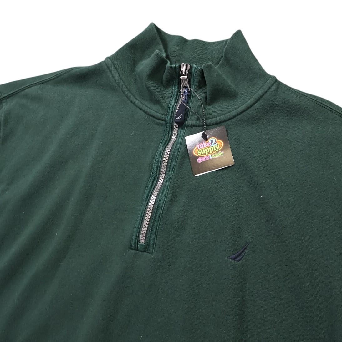 Nautica Quarter Zip Pullover Mens XL Green Excellent Fleece Long Sleeve Solid - Thumbnail 3