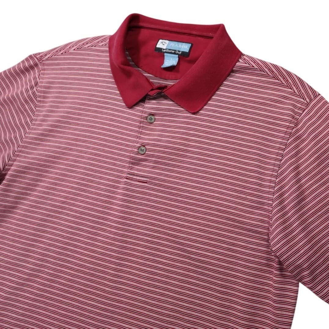 Jos. A. Bank Polo Shirt Mens L Red Excellent Striped Short Sleeve - Thumbnail 3