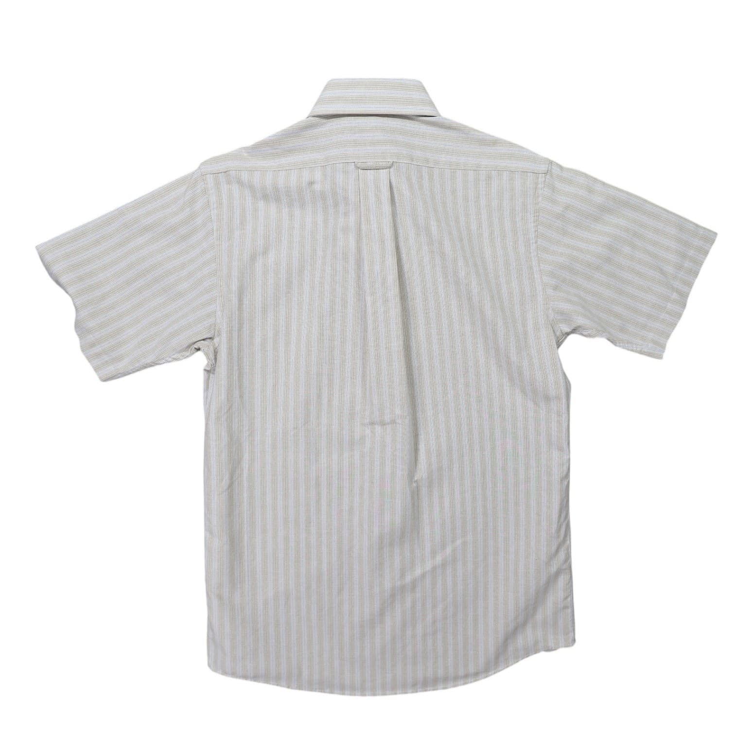 Claybrooke Button Front Shirt Mens Medium Tan Excellent Short Sleeve Striped - Thumbnail 2