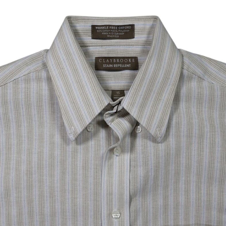 Claybrooke Button Front Shirt Mens Medium Tan Excellent Short Sleeve Striped - Thumbnail 3