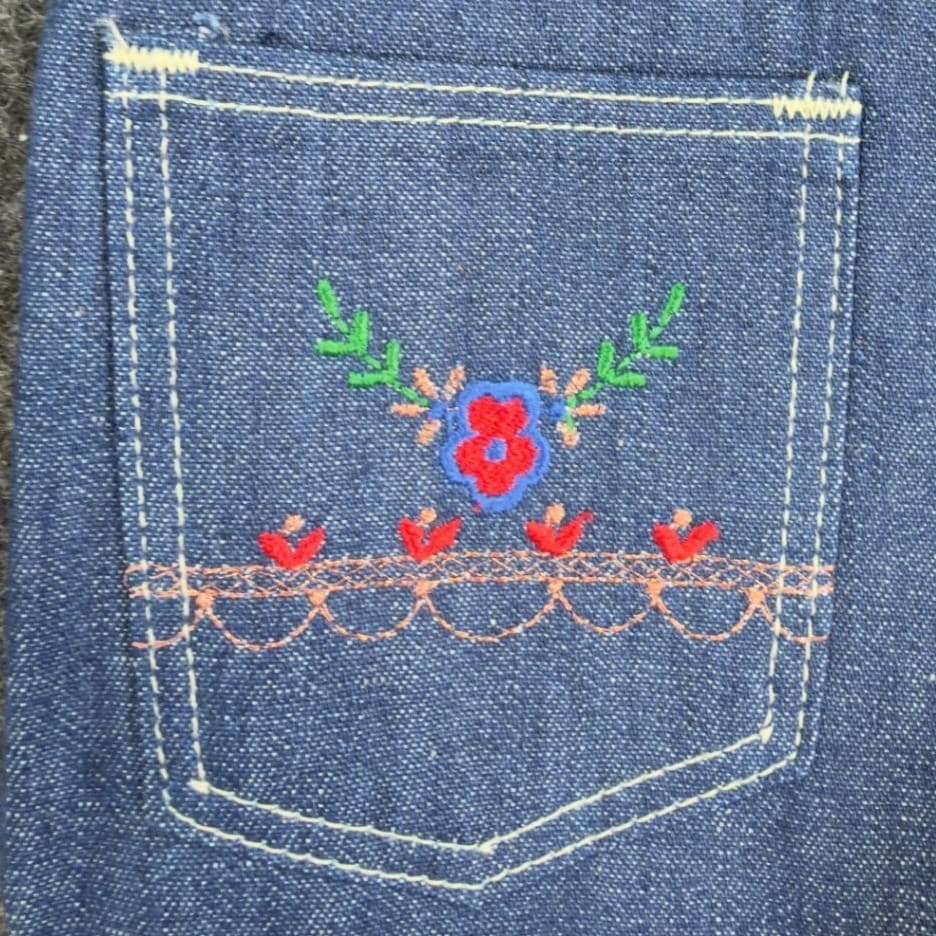 Young Maverick Jeans Girls 7 Regular Blue Cotton Straight Floral Vintage 80s NOS - Thumbnail 10