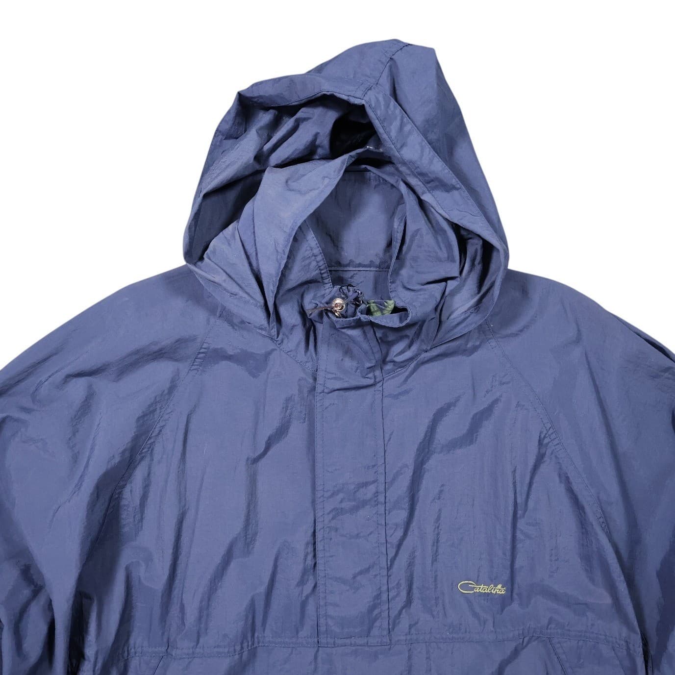 Catalina Anorak Windbreaker Mens XL Navy Blue Excellent Vintage Hooded 1/4 Zip - Thumbnail 3