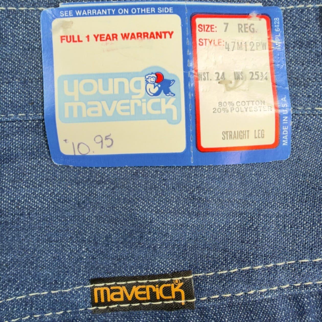 Young Maverick Jeans Girls 7 Regular Blue Cotton Straight Floral Vintage 80s NOS - Thumbnail 7