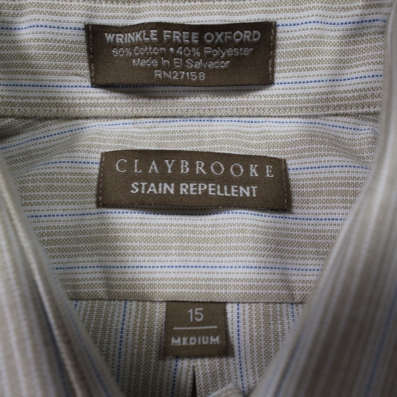 Claybrooke Button Front Shirt Mens Medium Tan Excellent Short Sleeve Striped - Thumbnail 6