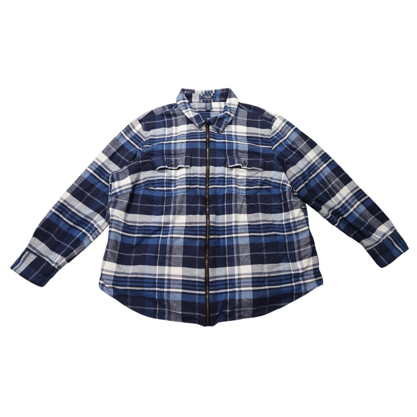 Chaps Denim Full Zip Flannel Shirt Womens 2XL Blue Plaid Excellent Cotton Jacket - Thumbnail 6