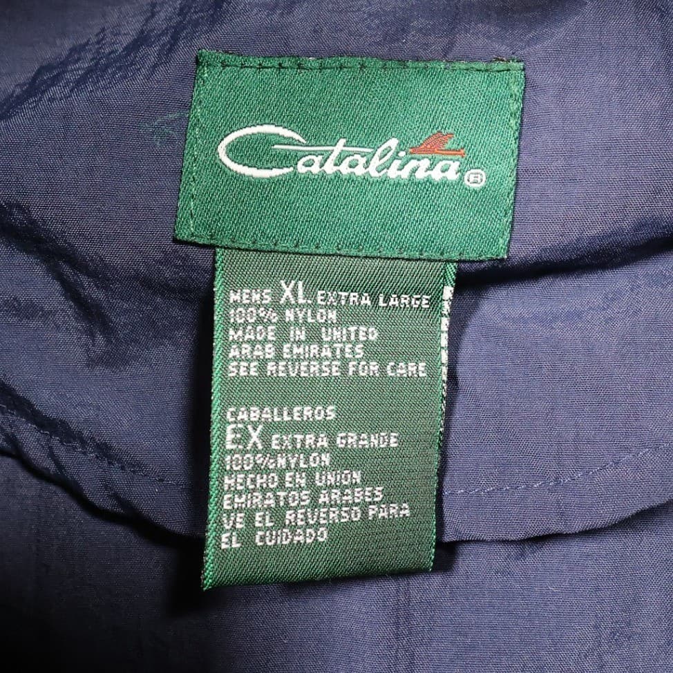 Catalina Anorak Windbreaker Mens XL Navy Blue Excellent Vintage Hooded 1/4 Zip - Thumbnail 6