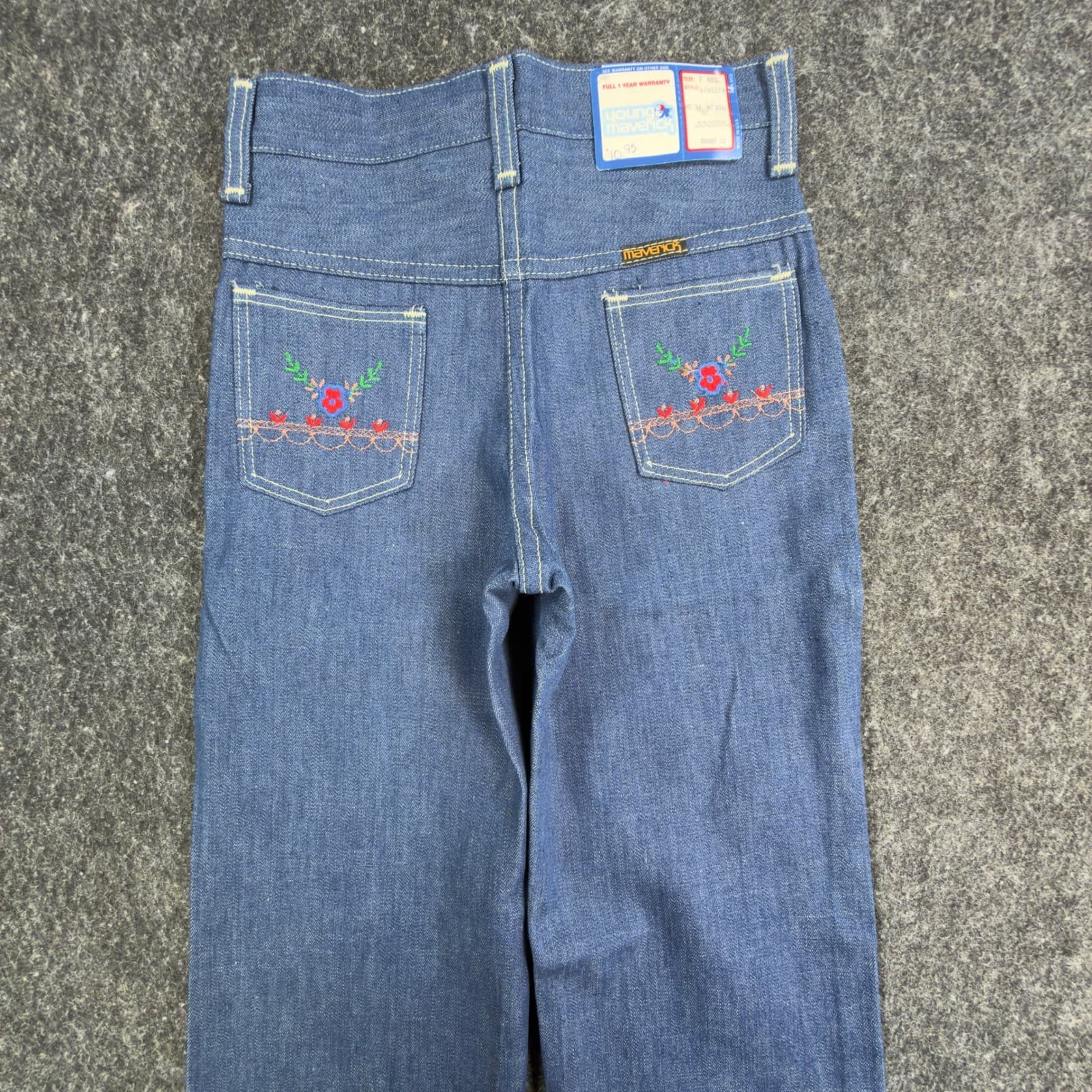 Young Maverick Jeans Girls 7 Regular Blue Cotton Straight Floral Vintage 80s NOS - Thumbnail 12