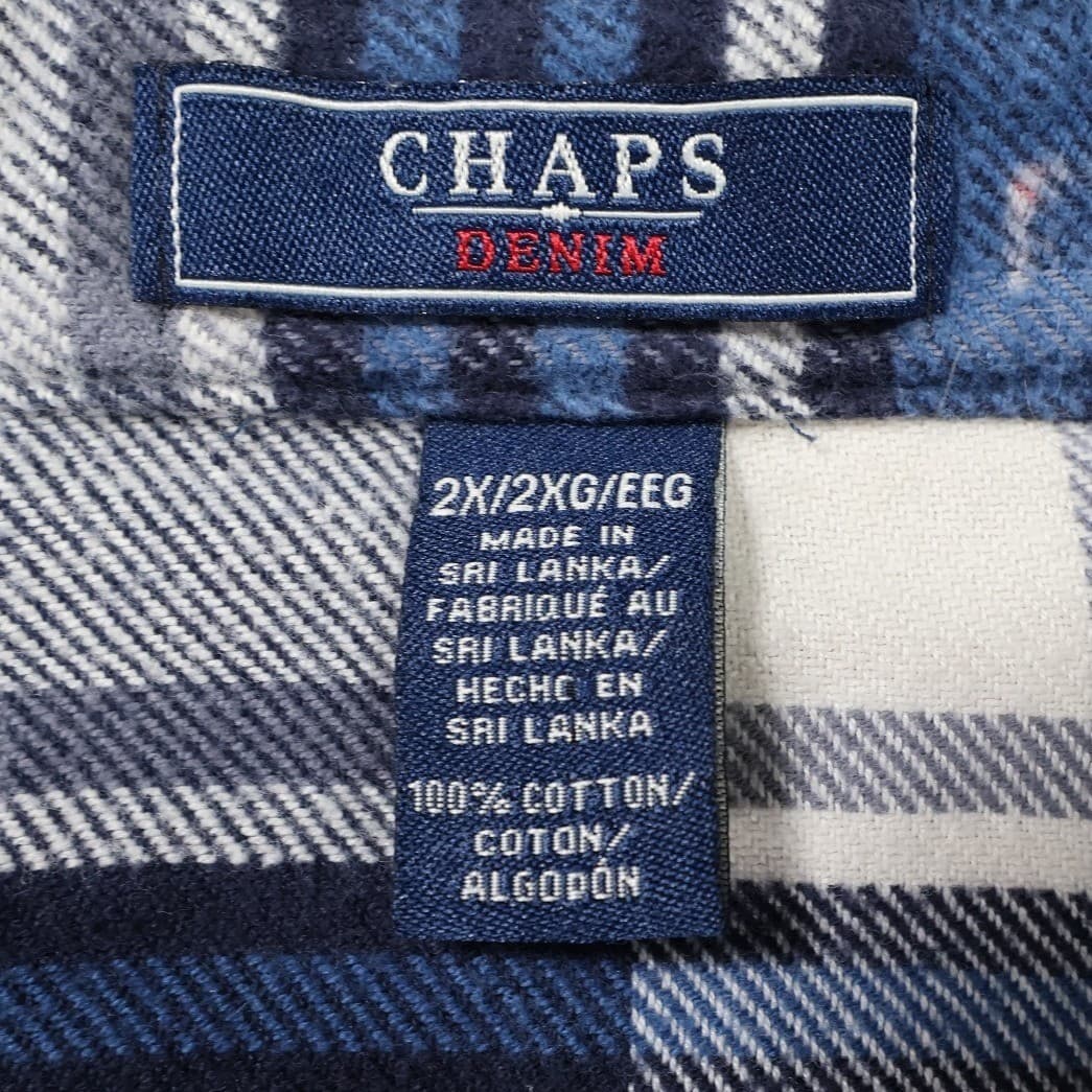 Chaps Denim Full Zip Flannel Shirt Womens 2XL Blue Plaid Excellent Cotton Jacket - Thumbnail 7