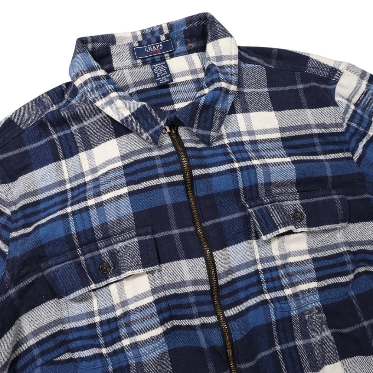 Chaps Denim Full Zip Flannel Shirt Womens 2XL Blue Plaid Excellent Cotton Jacket - Thumbnail 3