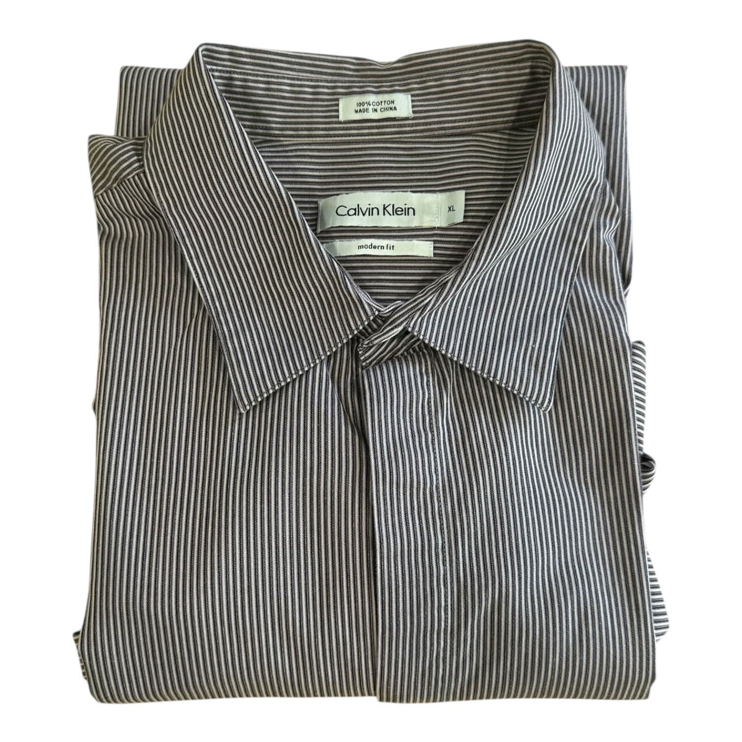 Calvin Klein Striped Dress Shirt Mens XL Long Sleeve Button Down - Thumbnail 4