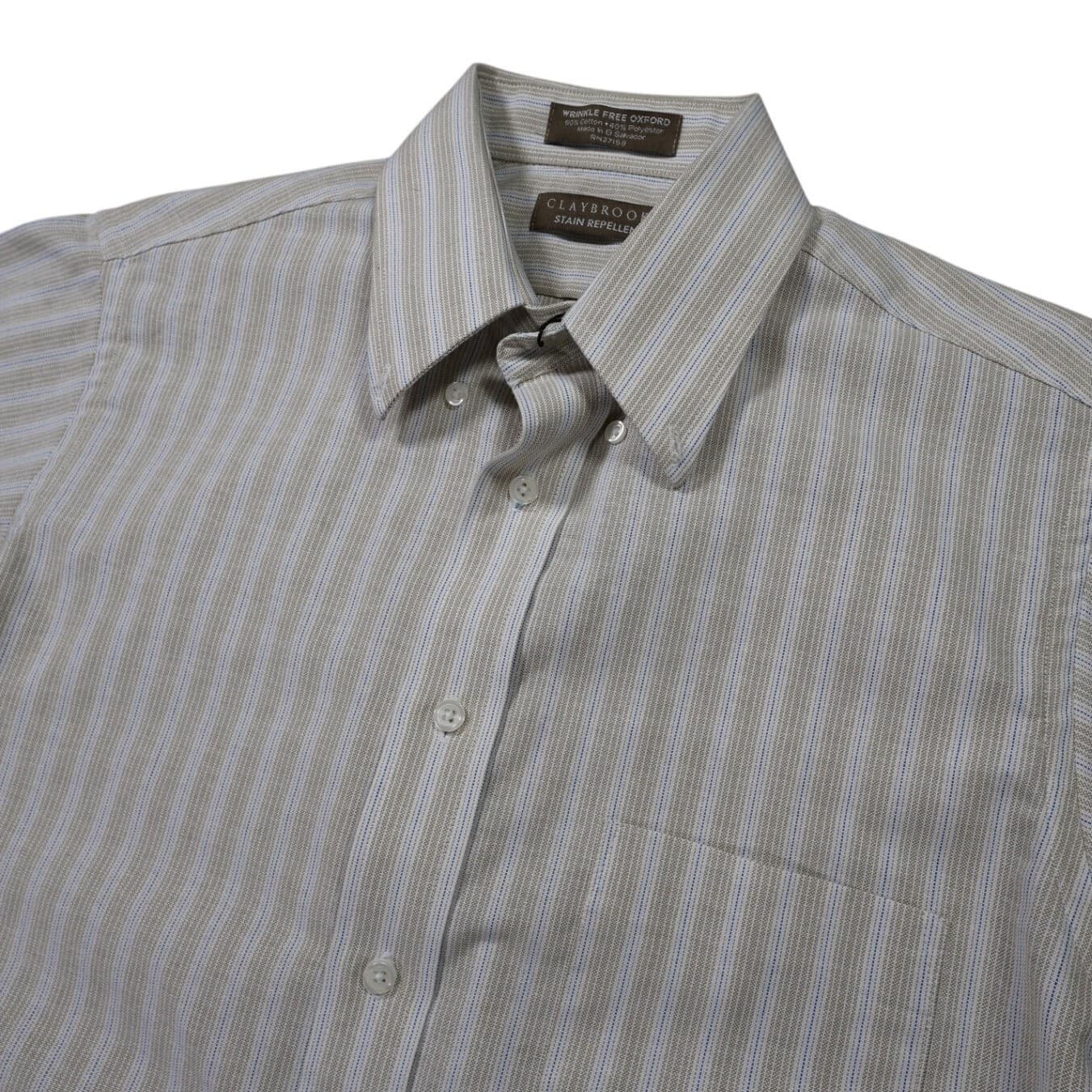 Claybrooke Button Front Shirt Mens Medium Tan Excellent Short Sleeve Striped - Thumbnail 4