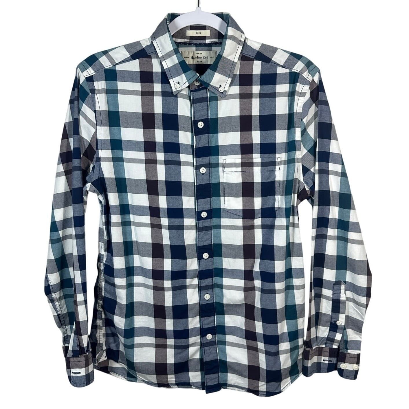 Hawker Rye Men Slim Fit Stretch Plaid Long Sleeve Button Down Shirt Size Small - Thumbnail 3