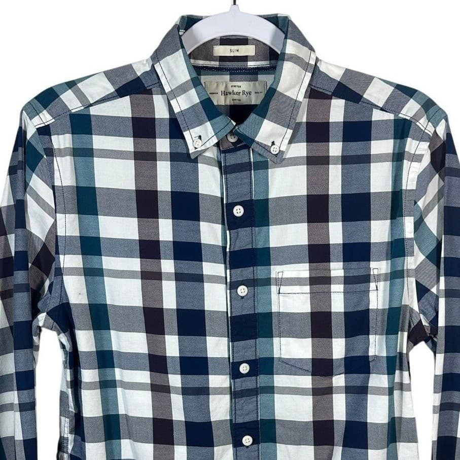 Hawker Rye Men Slim Fit Stretch Plaid Long Sleeve Button Down Shirt Size Small - Thumbnail 5