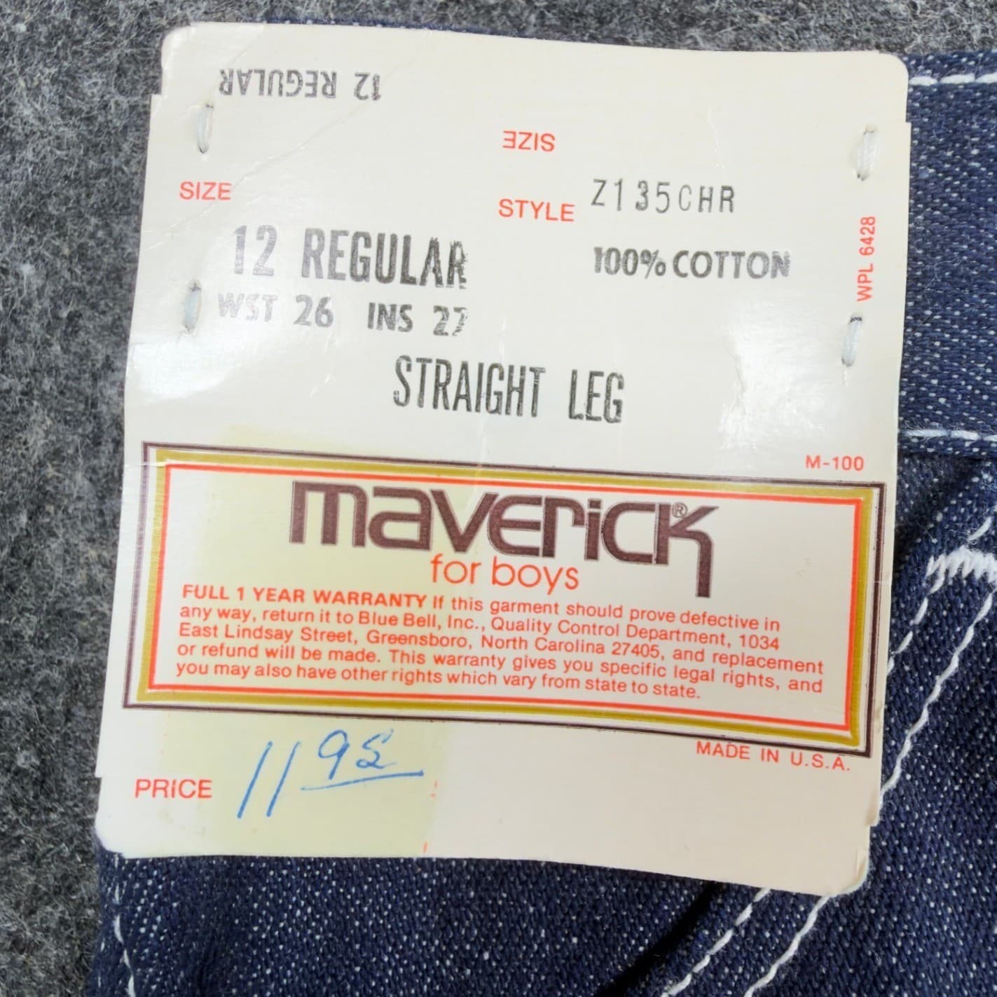 Vintage Maverick Boys Jeans 12 Regular USA NOS Deadstock 100% Cotton Straight - Thumbnail 7