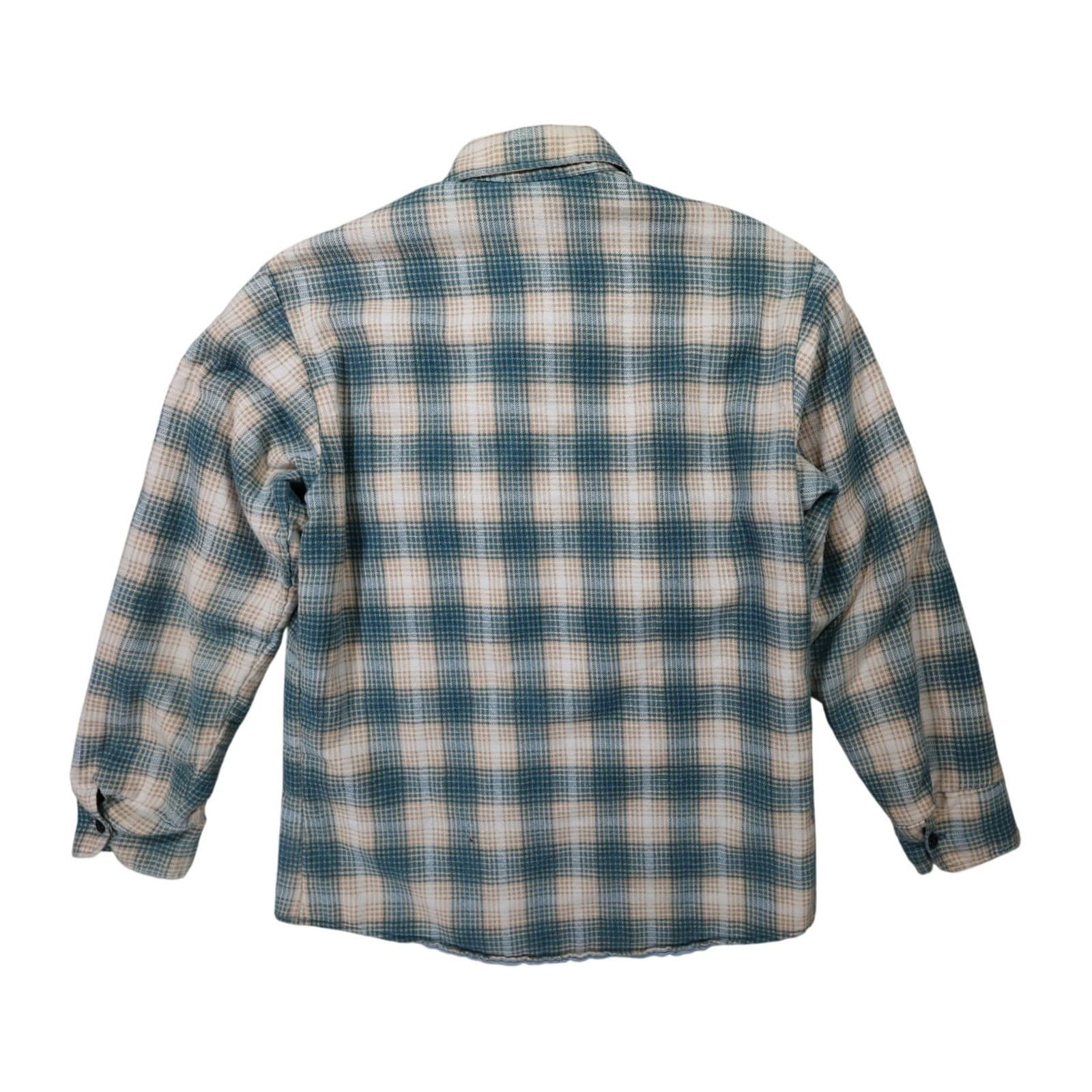 Sears Quilted Flannel Shirt Jacket Mens Medium Blue Plaid Excellent Vintage - Thumbnail 3