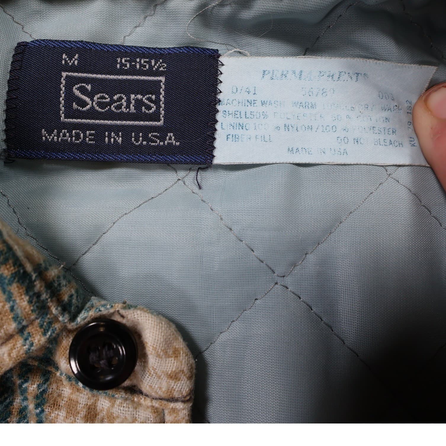 Sears Quilted Flannel Shirt Jacket Mens Medium Blue Plaid Excellent Vintage - Thumbnail 8