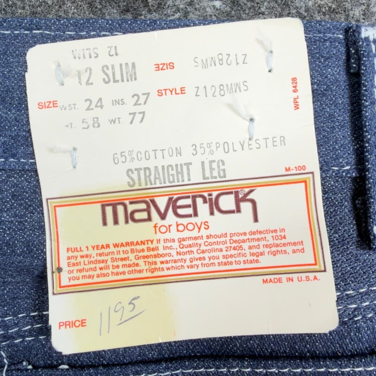 Vintage Maverick Boys Jeans 12 Slim USA NOS Deadstock Straight Leg Denim 90s - Thumbnail 7