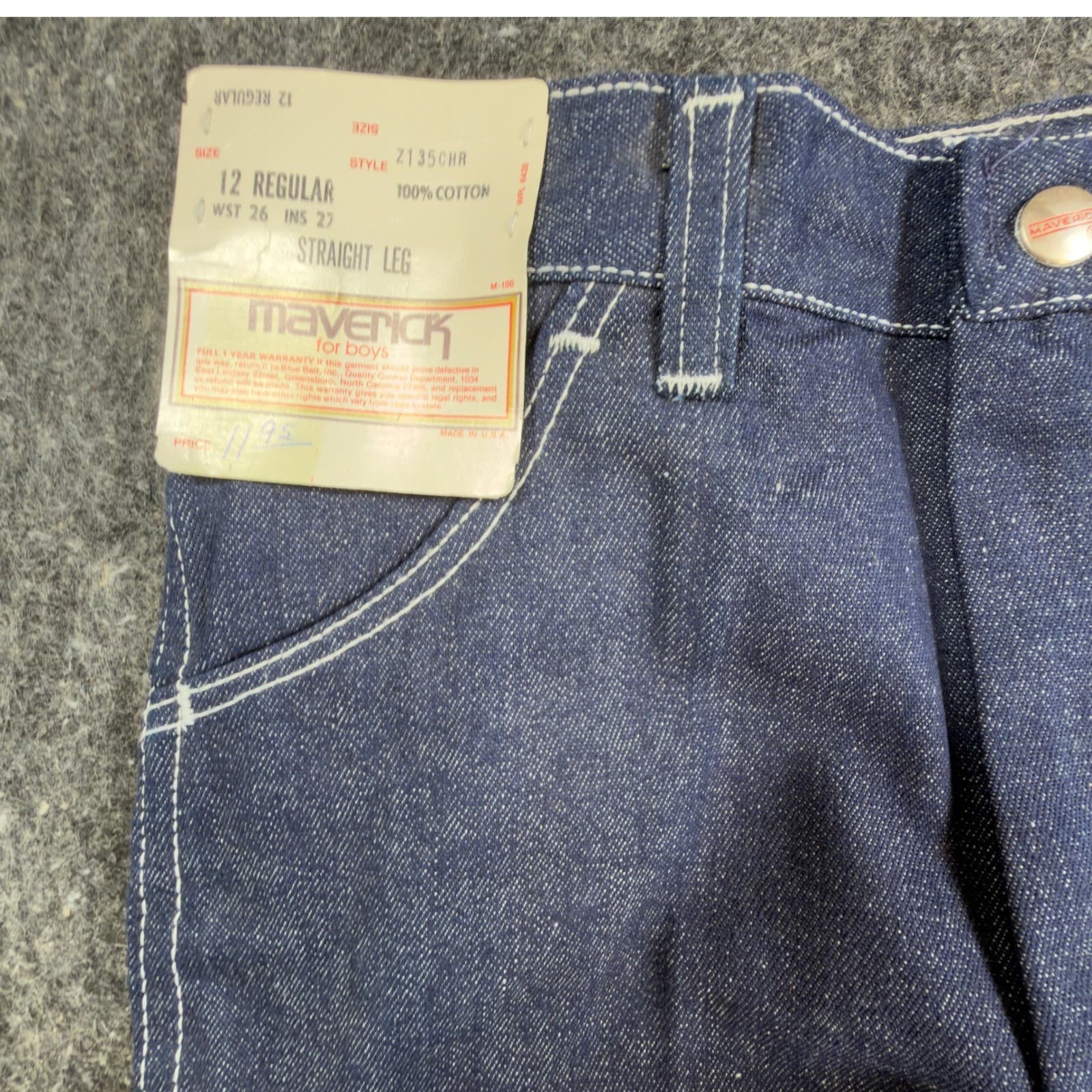 Vintage Maverick Boys Jeans 12 Regular USA NOS Deadstock 100% Cotton Straight - Thumbnail 12