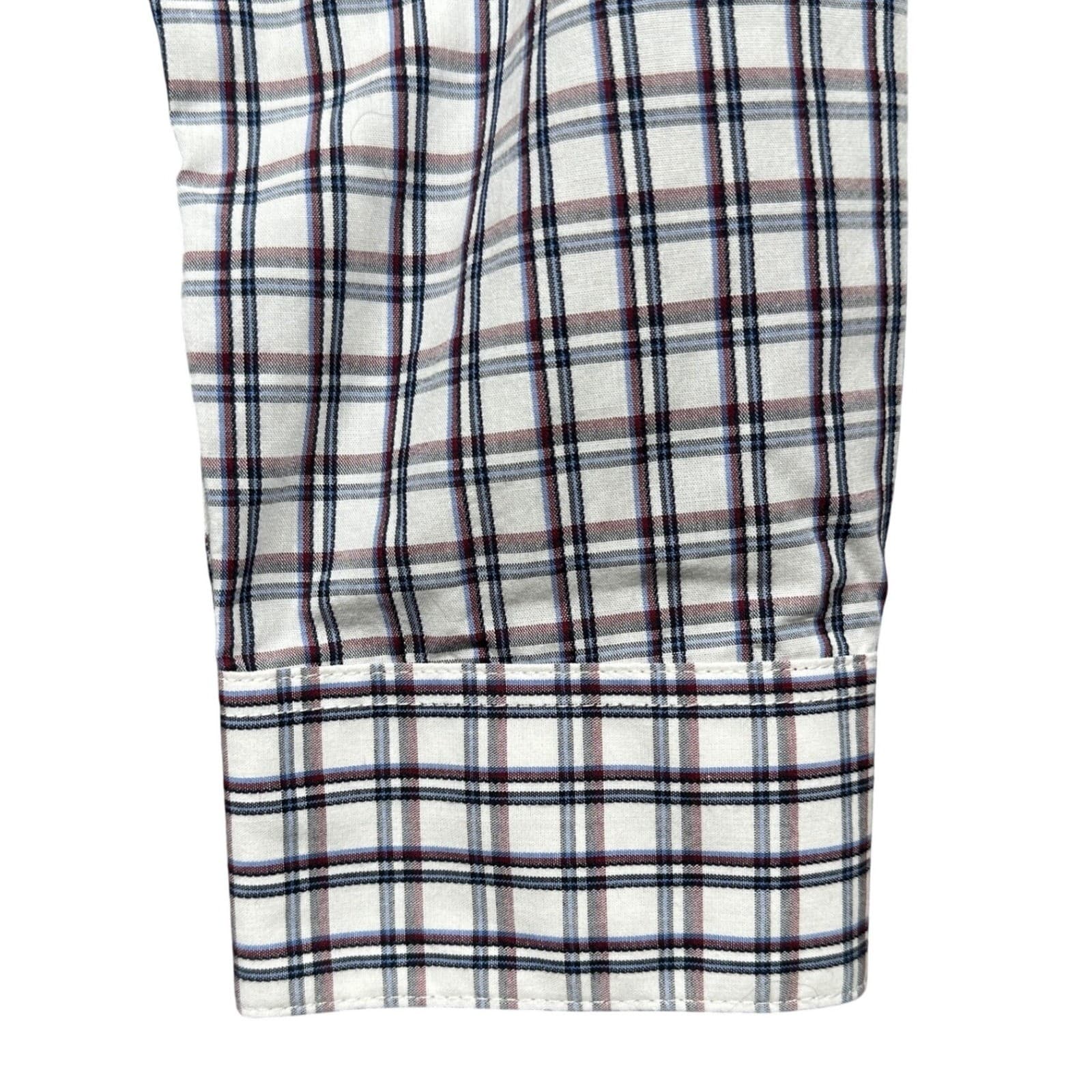 Van Heusen Originals Slim Fit Shirt Women S White Navy Plaid Long Sleeve - Thumbnail 4
