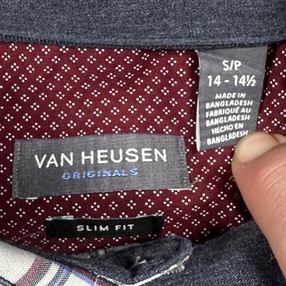Van Heusen Originals Slim Fit Shirt Women S White Navy Plaid Long Sleeve - Thumbnail 8