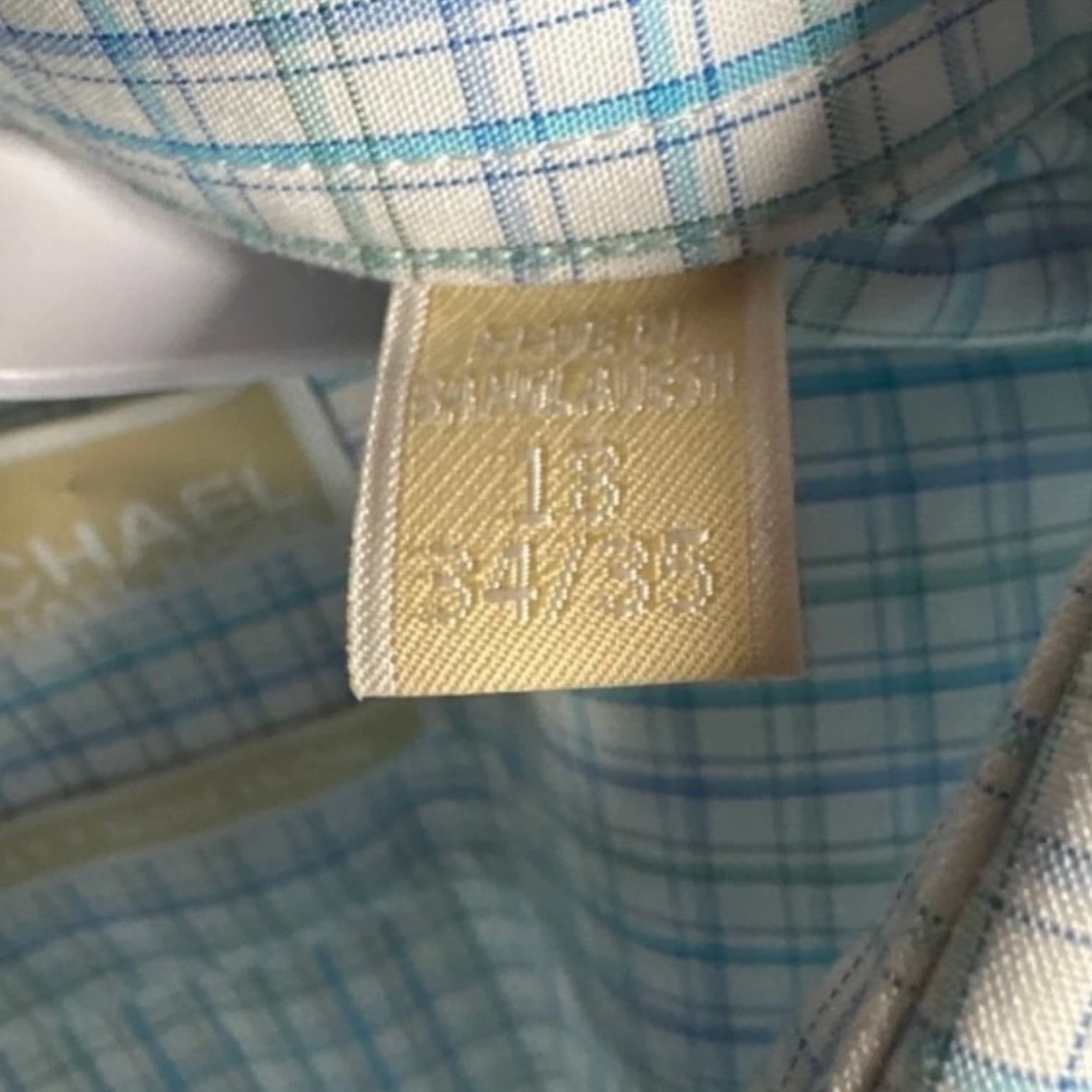 Michael Kors Mens Blue Plaid Dress Shirt Size XXL - Thumbnail 3