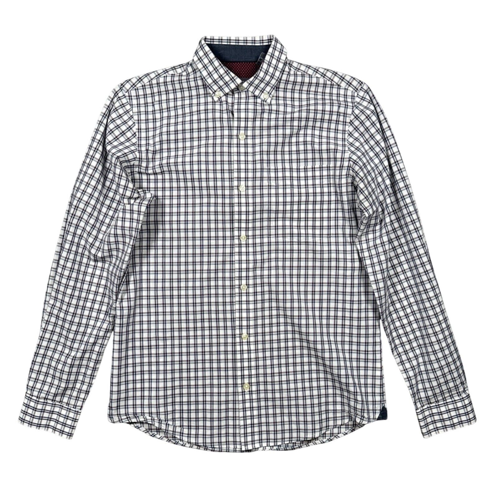 Van Heusen Originals Slim Fit Shirt Women S White Navy Plaid Long Sleeve - Thumbnail 2
