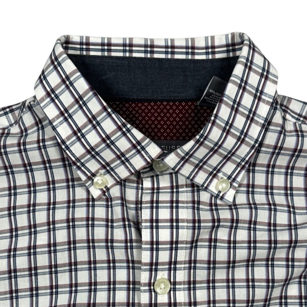 Van Heusen Originals Slim Fit Shirt Women S White Navy Plaid Long Sleeve - Thumbnail 5
