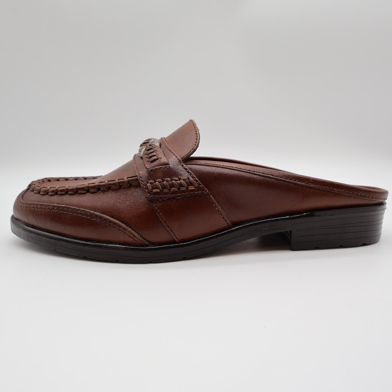 G. Wiz Faye Mules Womens 6.5 Brown Leather Vintage Western Loafers New Old Stock - Thumbnail 12