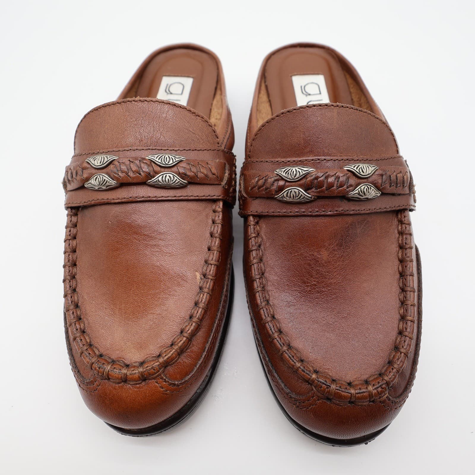 G. Wiz Faye Mules Womens 6.5 Brown Leather Vintage Western Loafers New Old Stock - Thumbnail 3