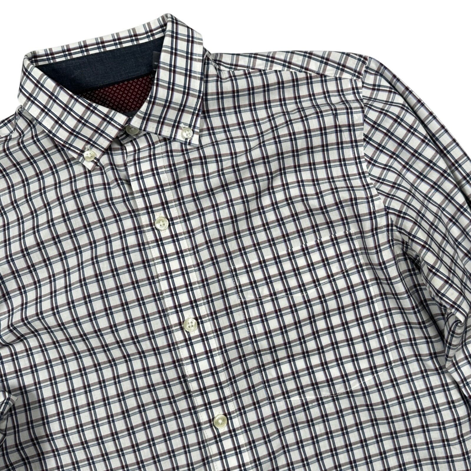 Van Heusen Originals Slim Fit Shirt Women S White Navy Plaid Long Sleeve - Thumbnail 6