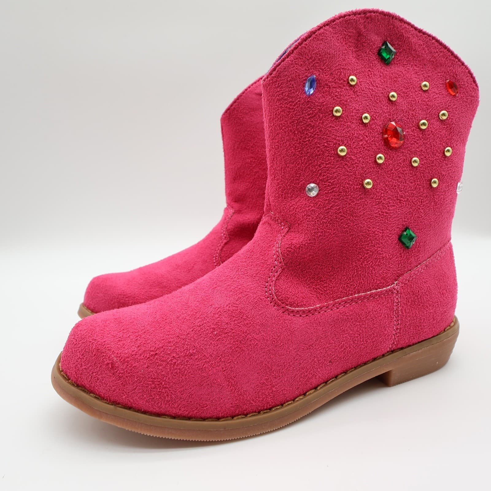 L'Amour Boots Girls Size 1 Fuchsia Pink Textile Western Cowgirl Rhinestone V8400 - Thumbnail 3