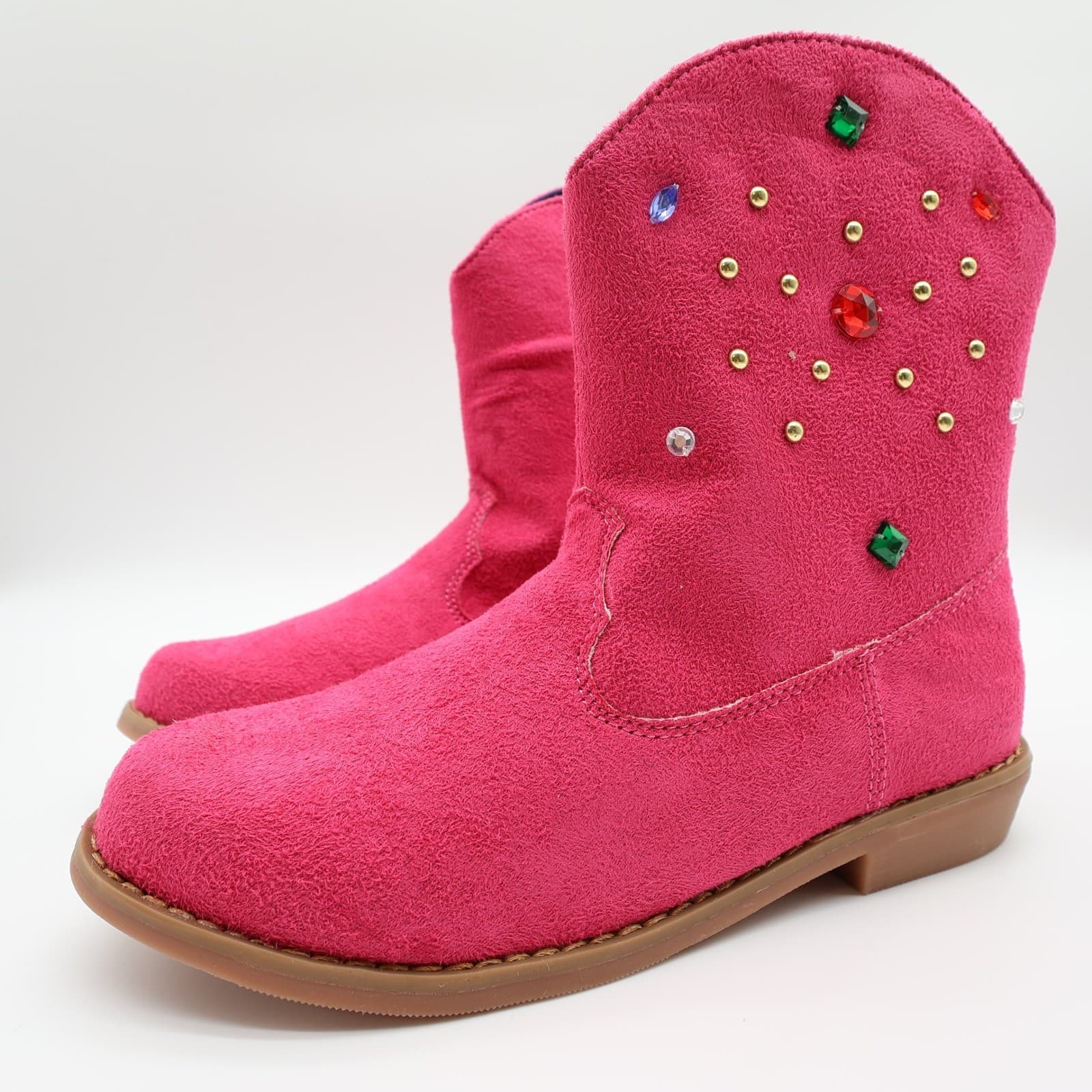 L'Amour Western Boots Girls Size 2 Fuchsia Textile Studded V8400 Cowgirl Pink - Thumbnail 2