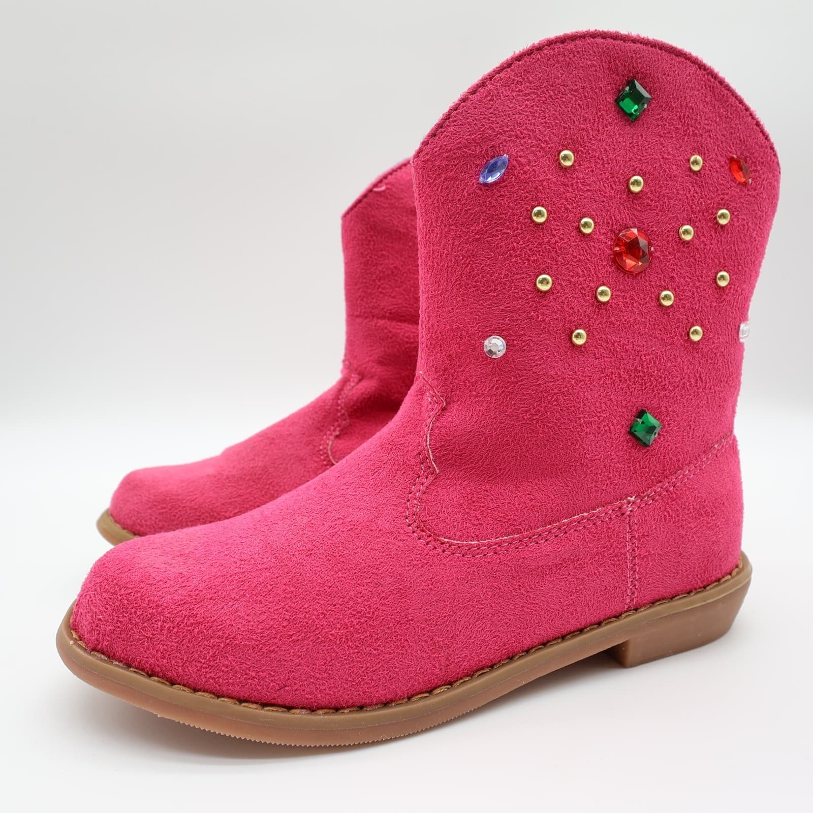 L'Amour Western Boots Girls Size 13 Fuchsia Textile Jeweled Studded Cowboy V8400 - Thumbnail 2