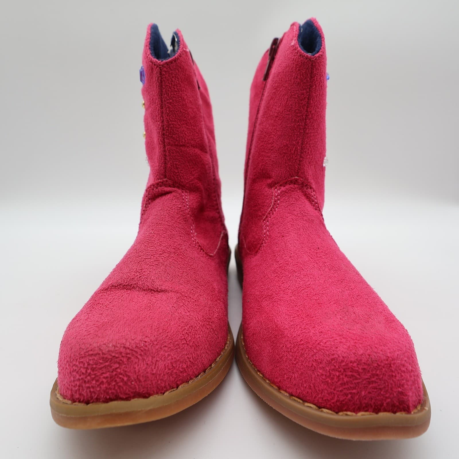 L'Amour Western Boots Girls Size 13 Fuchsia Textile Jeweled Studded Cowboy V8400 - Thumbnail 3