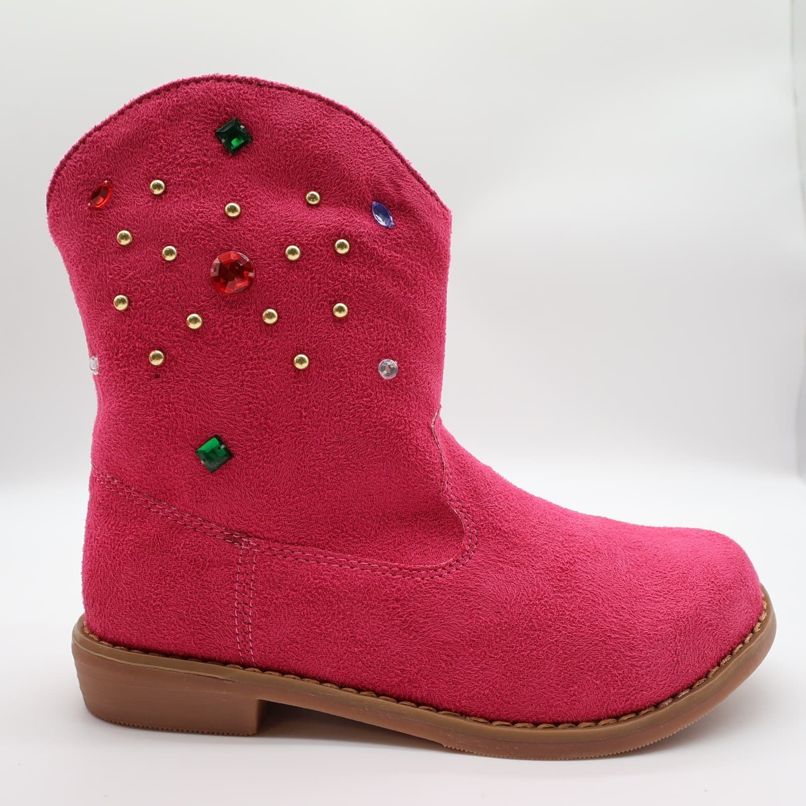 L'Amour Western Boots Girls Size 2 Fuchsia Textile Studded V8400 Cowgirl Pink - Thumbnail 12